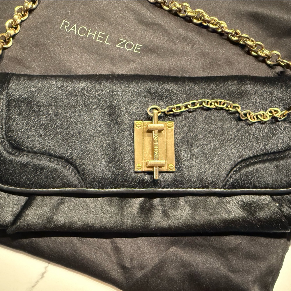 Rachel Zoe Black Calf Hair and Gold Shoulder/Clutch Bag